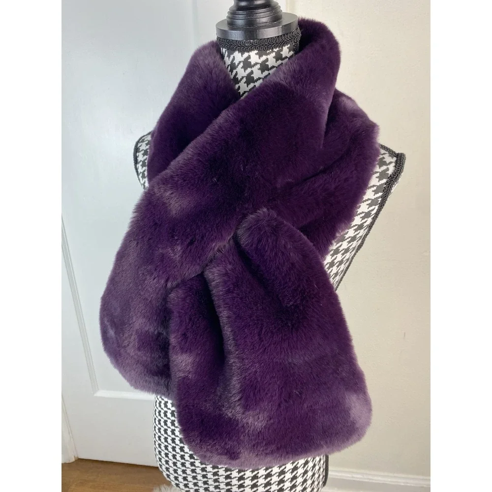 NWT Adrienne Vittadini Women's Purple Faux Fur Wrap Stole Scarf
